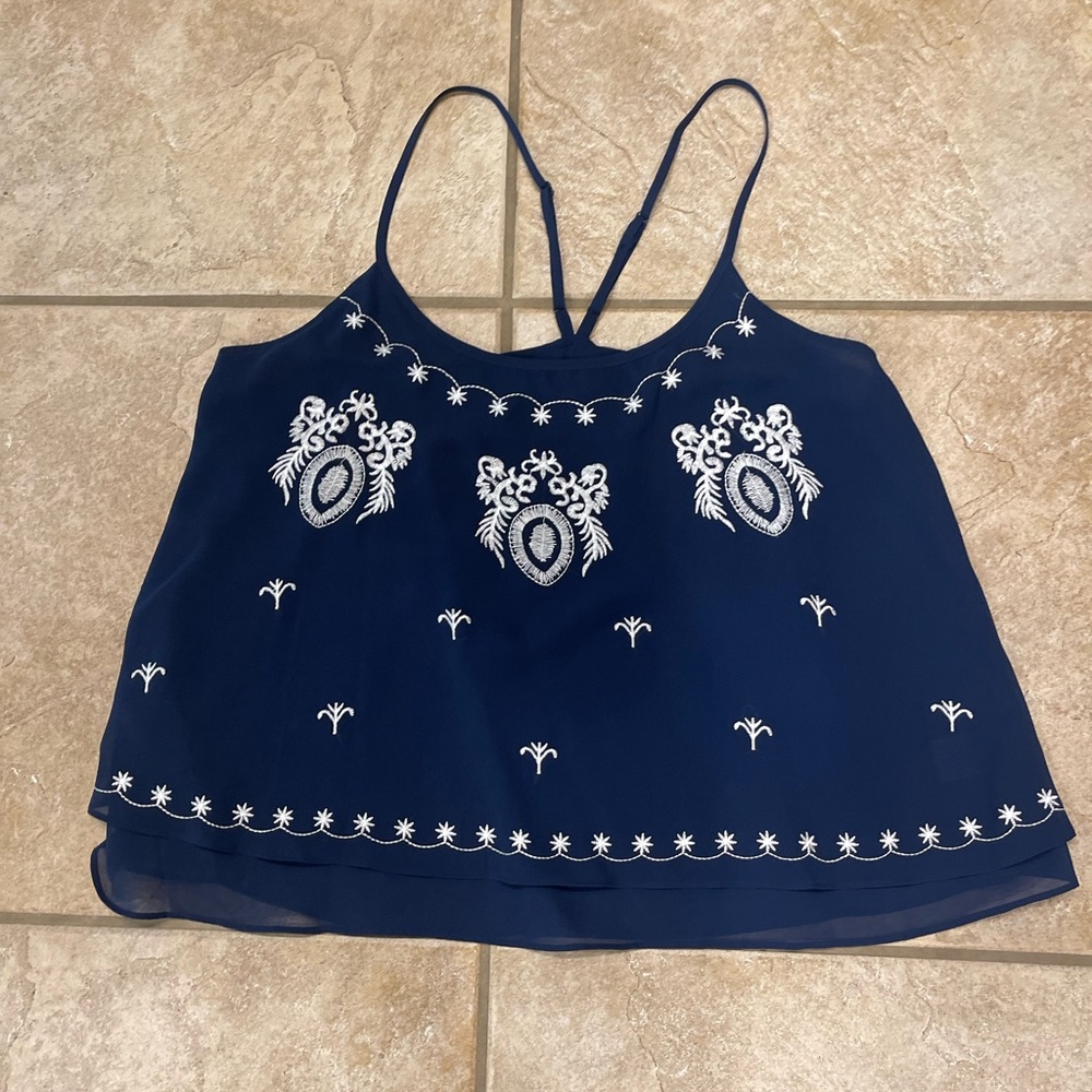 Alice Blue Embroidered Navy Tank Top